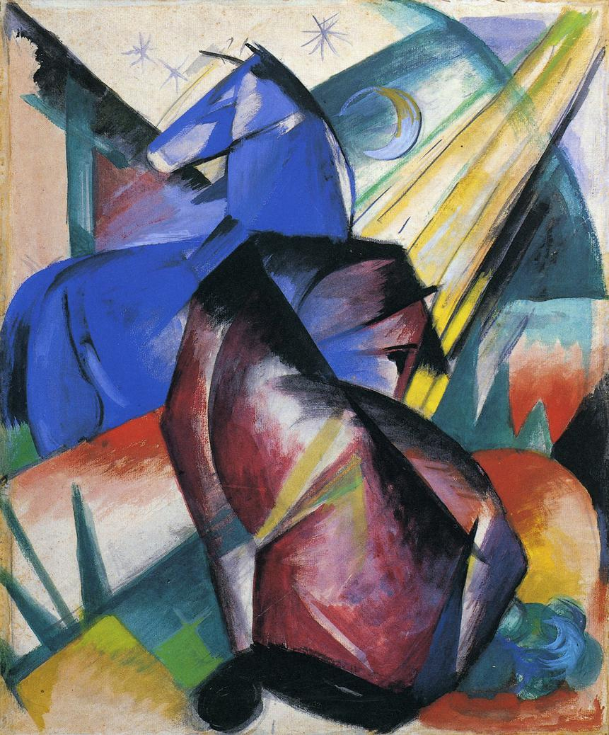 (image for) Handmade Oil painting for home canvas, oil painting framed canvas for living room Franz Marc's art Two Horses Red and Blue 1912 - Click Image to Close